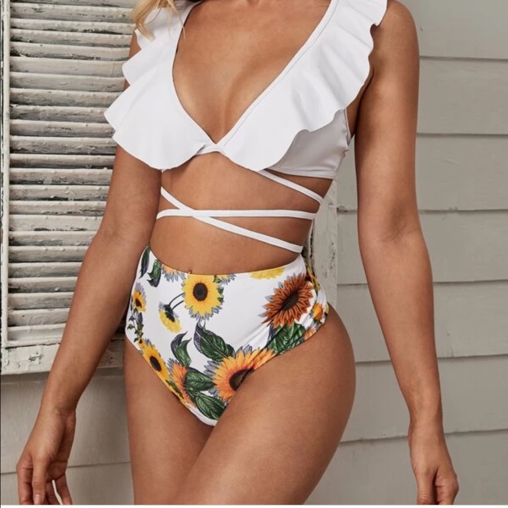 Sunflower Ruffle High Waist Bikini